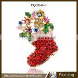 Trendy new christmas jewelry delicate rhinestone sock gift brooch