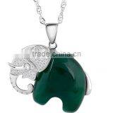 Folk-custom Cute Special Natural Green Agate Stone 925 Sterling Silver Thailand Elephant Pendant thumbnail-1