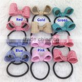 New Plaid Cotton Hair Bow with Black Elastic Hairband for Baby Chirldren Bow Ponytail Holder for Hair Accessoirs