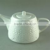 Unique shape white ceramic teapot coffee pot with special embossing in stock