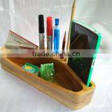 Custom Logo Bamboo Pen Holder for Desk Organizer thumbnail-1