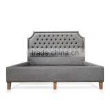 Bed Furniture Model Platform, Upholstered With Fabric, Tufted Head Board Grey Teak Wood thumbnail-2