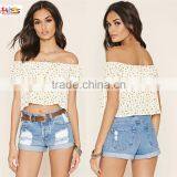 2016 Latest Off Shoulder Floral Print Cropped Top HST8015 thumbnail-1