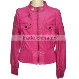 Crepe Bottom Pink PU Leather Jacket for Woman , PU Out Wear thumbnail-1