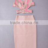 2015 New Fashion 2 Piece Set Knee Length Jacquard Rayon Bodycon HL Bandage Dress Cocktail Party Dress thumbnail-4