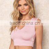 MGOO 2017 New Style Blush Lounge Basic Crop Tops Sleeveless Running Sets Tracksuits Jersey 95% Cotton 5% Spandex thumbnail-2