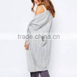 Women Plus-Size Loose Open Front Stitch & Pieces Cocoon Bat Sleeve Plain Stitch Knitwear Cardigan Gray Sweater thumbnail-2