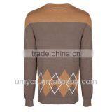 Men's Ribbed Embroidery Applique Diamond Jacquard Design Pullover Sweater thumbnail-2