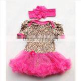 New Arrival Leopard Cotton Romper With Hot Pink Tutu With Match Headband Sets thumbnail-1