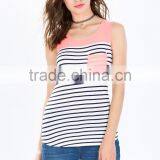 Hot Selling Sleeveless Strips Kinited Pocket Front Clip Back Lady Blouse thumbnail-2