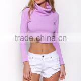 2015 New Arrival Turtle Neck Design Sexy Crop Top/knitted Sweatshirt for Women thumbnail-3