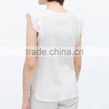 Fashion Ruffles Sleeves Women V Neck White Tank Tops Blank Chiffon Shirt thumbnail-3