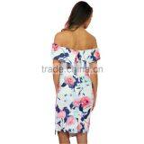Summer Front Slit One-piece Printed Floral off Shoulder Dress thumbnail-4