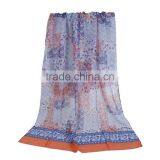 Voile Scarves & Wraps Rectangle Blue Orange Flower Ladies Fashion Scarves thumbnail-1
