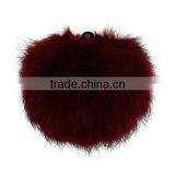 Angora Pom Pom Balls DIY Craft Decoration Wine Red With Ring 80mm Dia. thumbnail-1