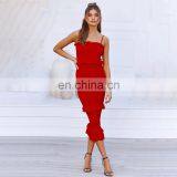 New Party Wear Ladies Solid Color Sexy Sling Skirt Pleated Banquet Elegant Women Long Dress thumbnail-3