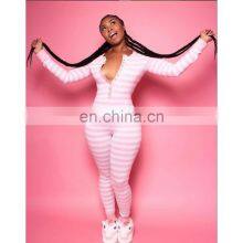 Factory Cheap Custom Print Logo Pyjamas Cheap Long Sleeve Home Nightwear Striped Sleepwear Bodysuits Jumpsuits Sleepwear Onesie/