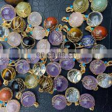 2022 Fashion Jewelry Jewelleries Custom Chain Pendant Round Crystal Natural Stone Jewellery Citrine Pendants thumbnail-3