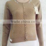 Lady Plaid Knitting Wear Beaded Long Sleeve Sweater Cardigan thumbnail-4