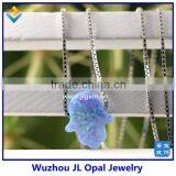 Synthetic Light Blue OP06 Hamsa/Hand Shape Opal 925 Silver Chain Necklace Jewelry thumbnail-5