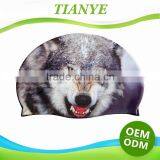 Fashionable Quality Adult / Kid Sizes Customized Logo Printed Waterproof Silicone Swimming Cap 100% thumbnail-2