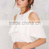 Solid Color Cold Shoulder Ladies Ruffle Top thumbnail-3