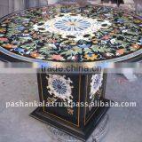 Black Inlaid Stone Marble Coffee Table With Same Inlay Base