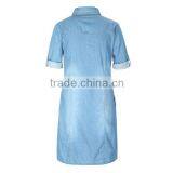 2016 Summer Fashion Ladies Snap Buttons Closure Denim Shirt Rolled Half Sleeve Slim Fit Casual Shirts For Women thumbnail-3