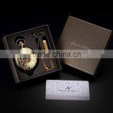 Skeleton Steampunk Transparent Half Hunter Roman Dial Gold Mechanical Pocket Watch thumbnail-6