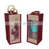 New Generation Eco-friendly One Bottle Wine Bag , Burlap Wine Tote , Burlap Tote thumbnail-1