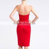 New Fashion 2015 Red Small Bowknot Strapless Knee Length Bandage Dress Celebrity Elegant Dresses thumbnail-3