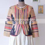 Hand Crafted Kantha Jacket in Beautiful Vintage Color Print ~ Large thumbnail-2