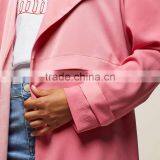 Lapel Collar Women's Long Windbreaker Latest Winter Autumn Pink Trench Coat thumbnail-6