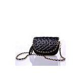 Black Quilted Chain Pu Leather Handbag Preppy , Diamond Texture
