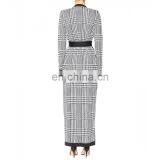 2018 Fashion Women White and Black Plaid Long Maxi Trench Winer Coat thumbnail-3