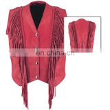 HMB-3211C LEATHER VEST BIKER STYLE FRINGES COAT BRAIDS