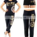 sports pants black gold printed trousers casual women three quarter pants