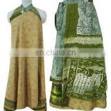 Indian Vintage Silk Sari double layered and reversible wrap-skirt Magic Around skirts dress beach Women wear Wraparound