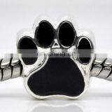 Custom Charm Beads Silver Tone Black Enamel Dog Paw Beads thumbnail-2