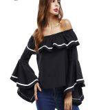 Off Shoulder Flare Sleeve Fashionable Loose Top Blouse thumbnail-2