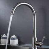 304 Stainless Steel Faucet Kitchen Faucet Hot and Cold Water Mixing Valve Rotary Drawing Sink Faucet thumbnail-1