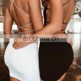 Hot Selling Summer New Sexy Backless Lace Up Solid Ice fabric Club Midi women Dress