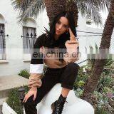 Custom Logo Print Embroidery Vendor With Long Sleeve Pullover Women Stripe Panels Crew Neck Sweatshirt Crop Top thumbnail-2