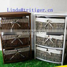 Living Room Furniture Solid Wood Storage Cabinet Chest With Wicker Willow Basket Drawers thumbnail-1