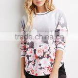 Women Ombre Floral Print Athletic Pullover With Curved Hemline thumbnail-6