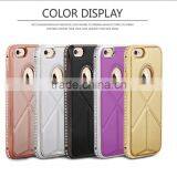 Luxury Plaid Pattern Cowhide Leather Back Cover With Kickstand Diamond Chrome Edged Bumper Hard Case for Iphone6 6plus thumbnail-6