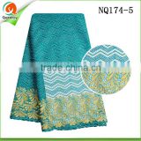 TEAL color embroidery design african lace fabrics with ripple pattern