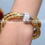 2014 Leather Bracelet, Crystal Rhinestone Bracelet, Leather Rhinestone Bracelet, Genuine Leather Womens Magnetic Bracelet thumbnail-6