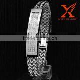 In Stock New Mens Two Line Franco Icey Silver Stainless Steel CNC CZ Stone Hip Hop Bracelet thumbnail-2