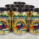 ROYAL PEACOCK DESIGNED STAINLESS STEEL MEENAKARI 6-GLASS SET -G.M. (2.5" x 2.5" X3.67" INCHES) thumbnail-1